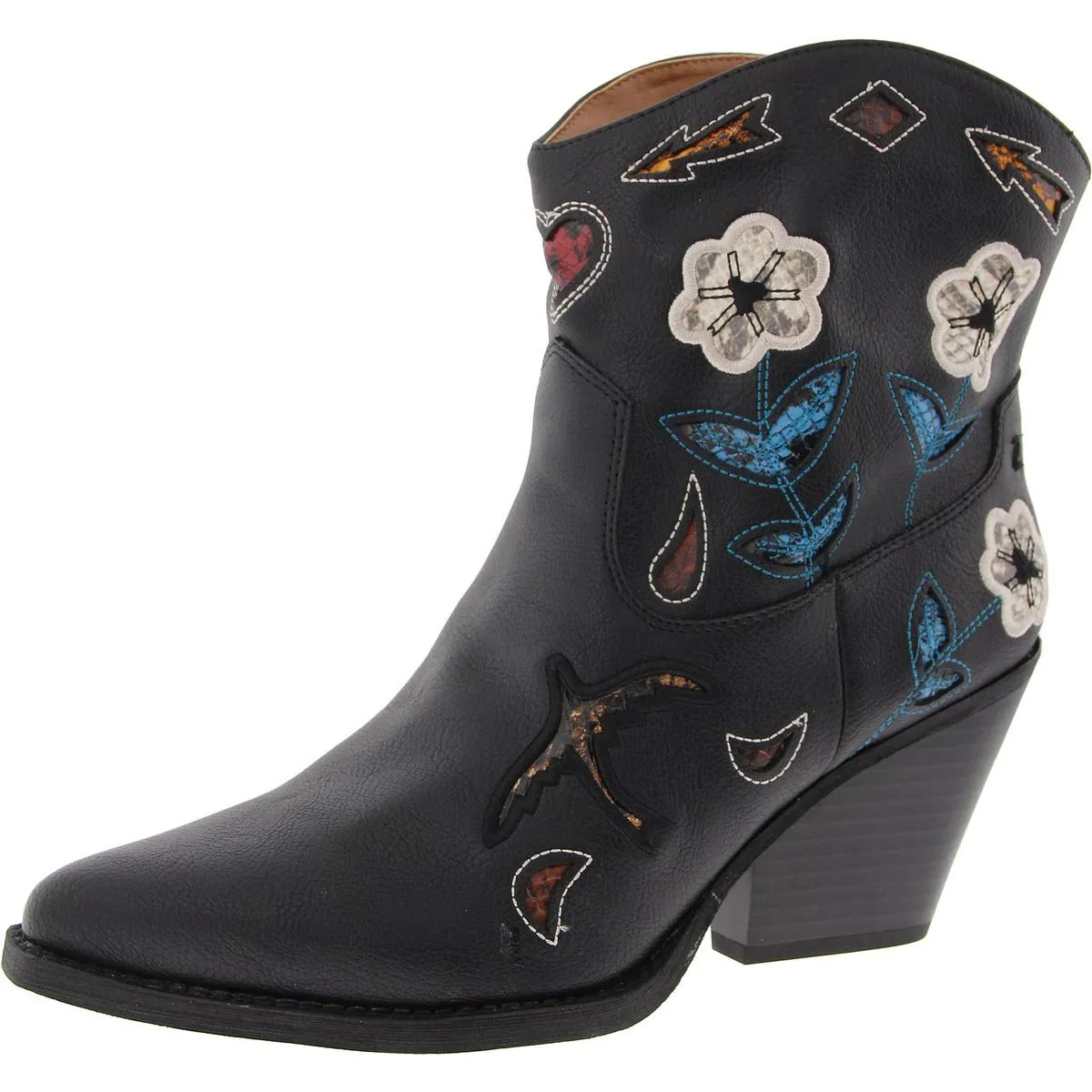 Roslyn Flower Womens Embroidered Faux Leather Cowboy, Western Boots