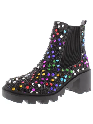 Rowann Womens Sequined Metallic Chelsea Boots