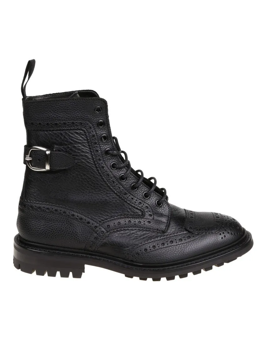 Rugged Black Leather Boots With Brogue Detailing