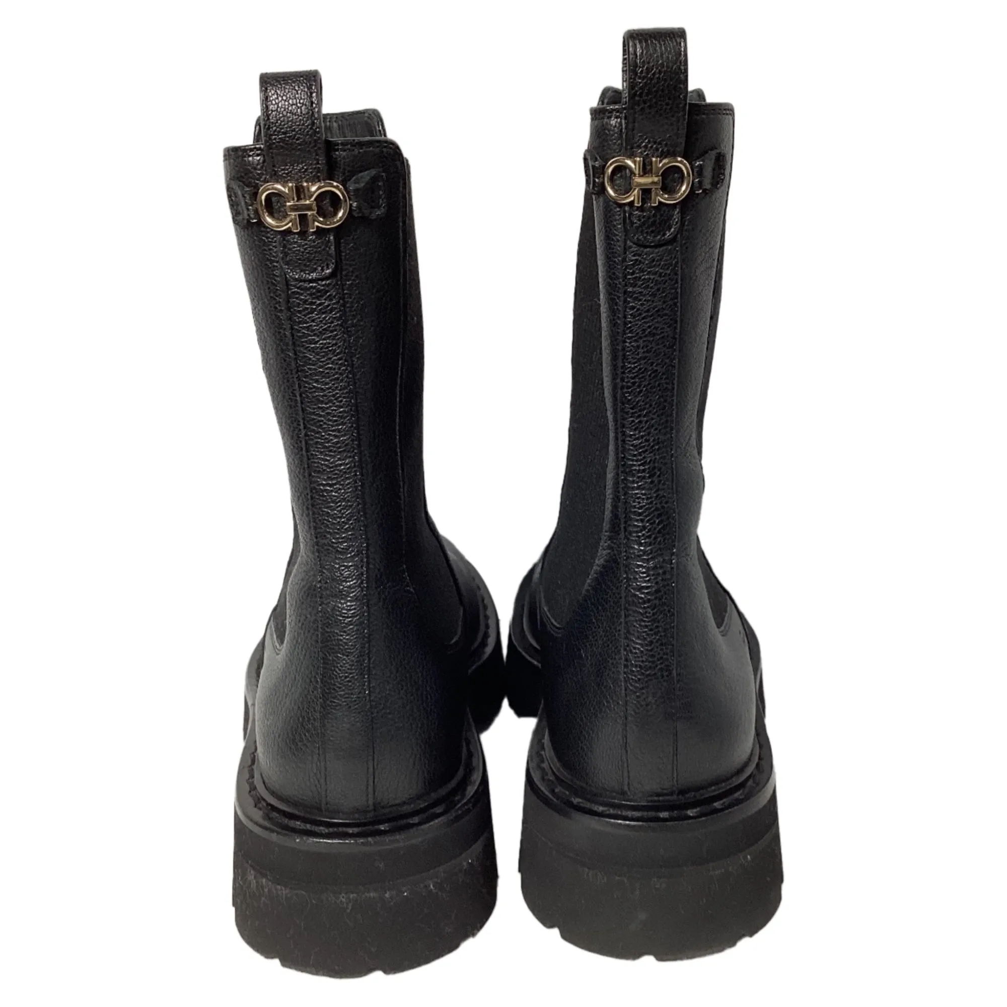 Salvatore Ferragamo Double Gancini Chelsea Boots in Black Leather