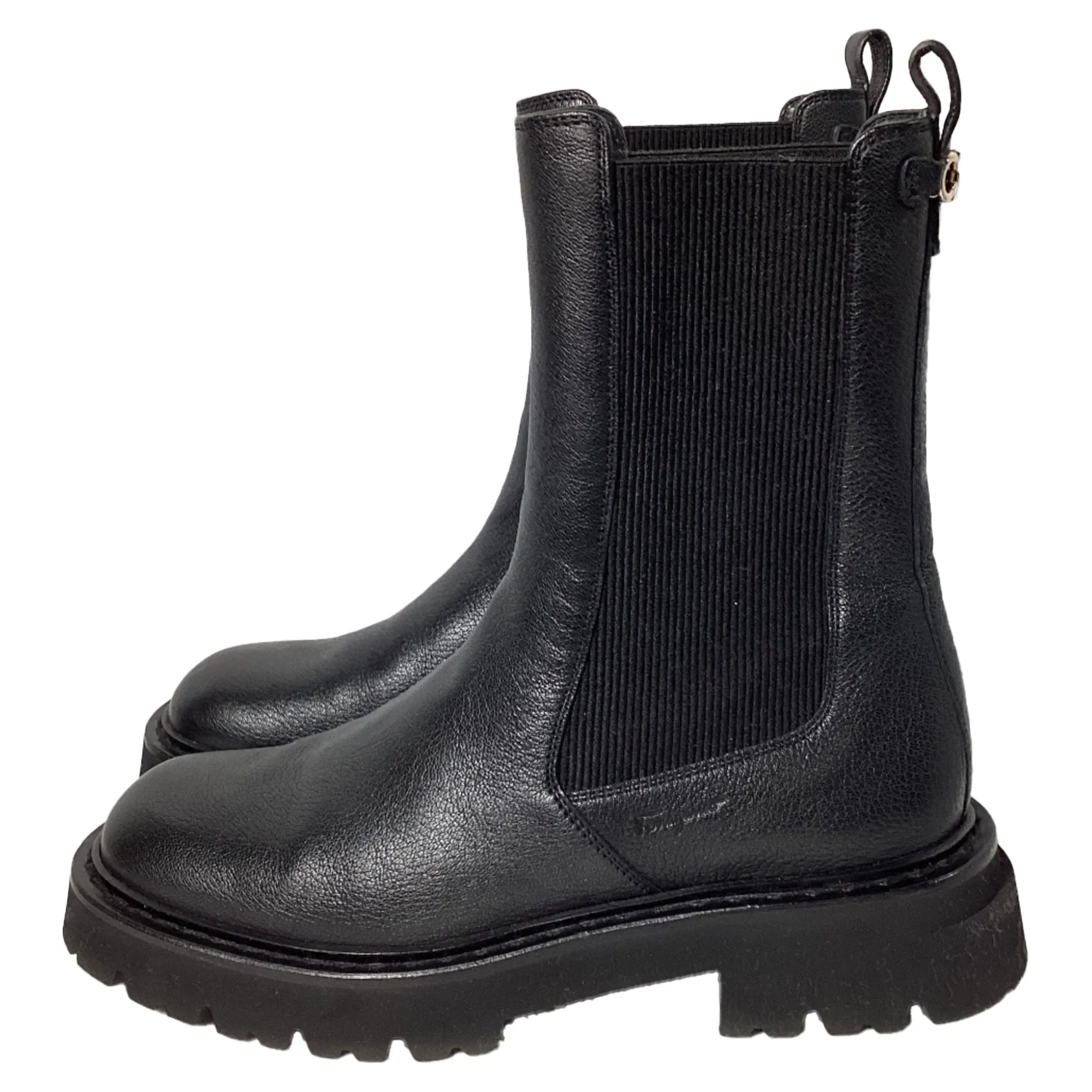 Salvatore Ferragamo Double Gancini Chelsea Boots in Black Leather