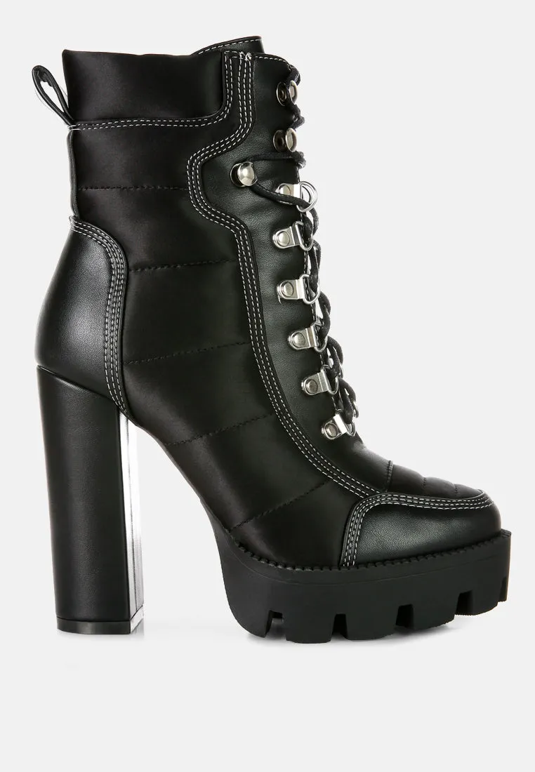 scotch high heel quilted satin biker boots