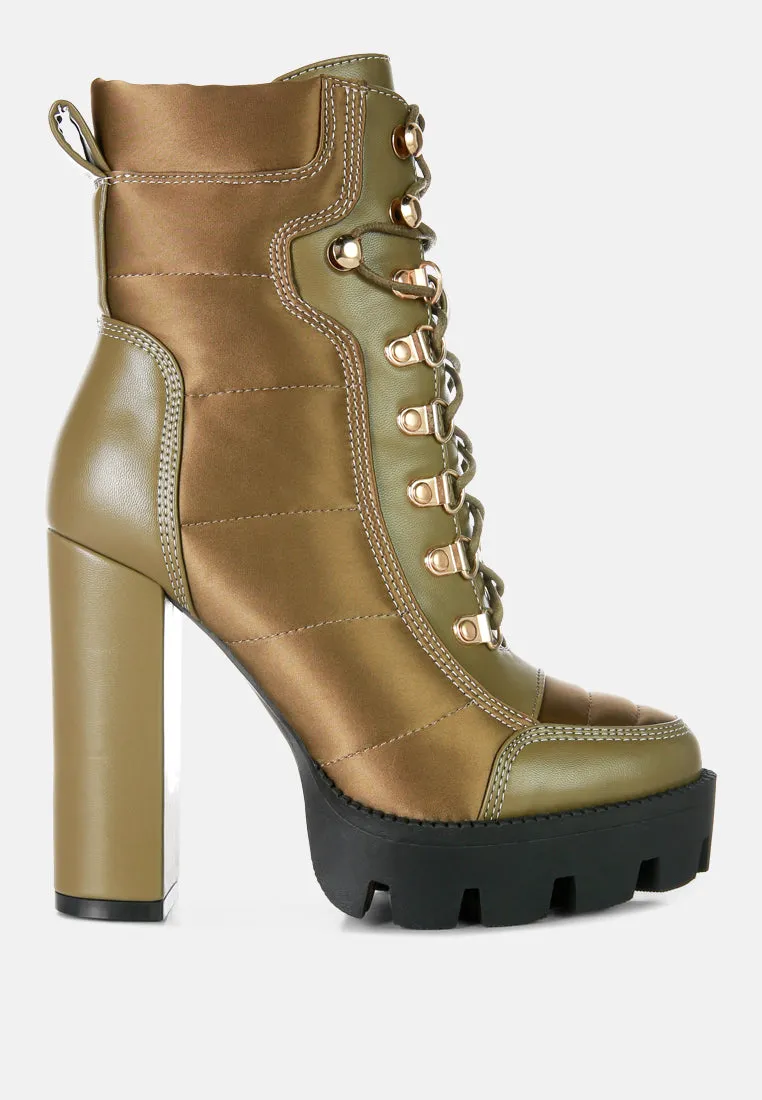 scotch high heel quilted satin biker boots