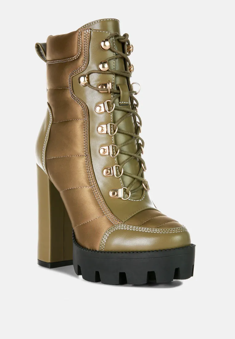 scotch high heel quilted satin biker boots