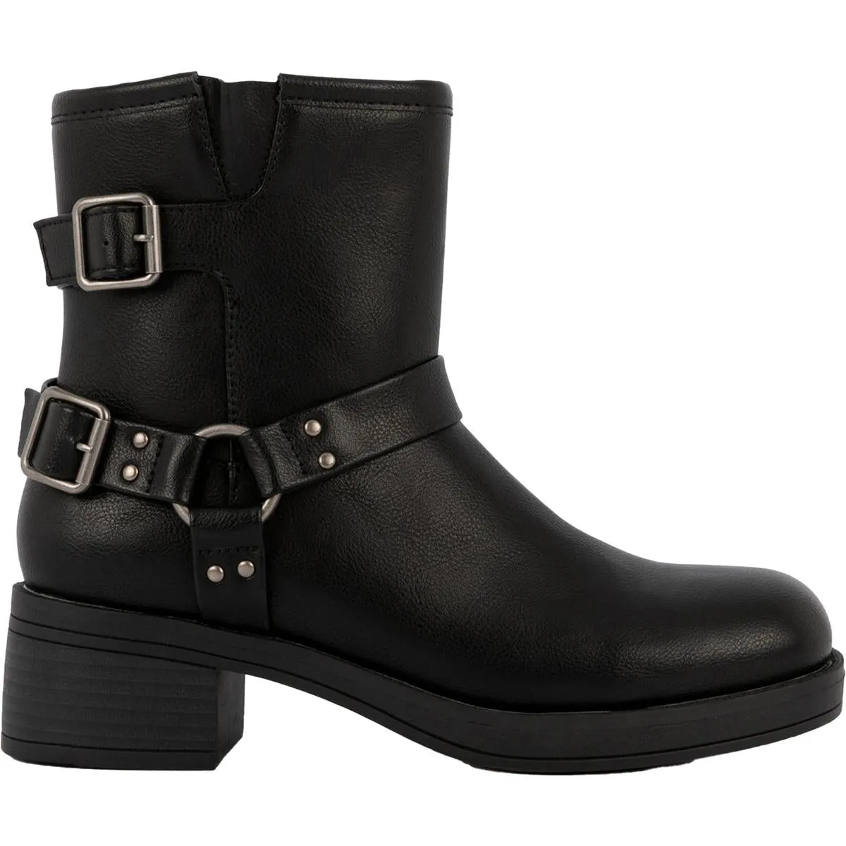SGRHARVEST Womens Buckle Manmade Motorcycle Boots