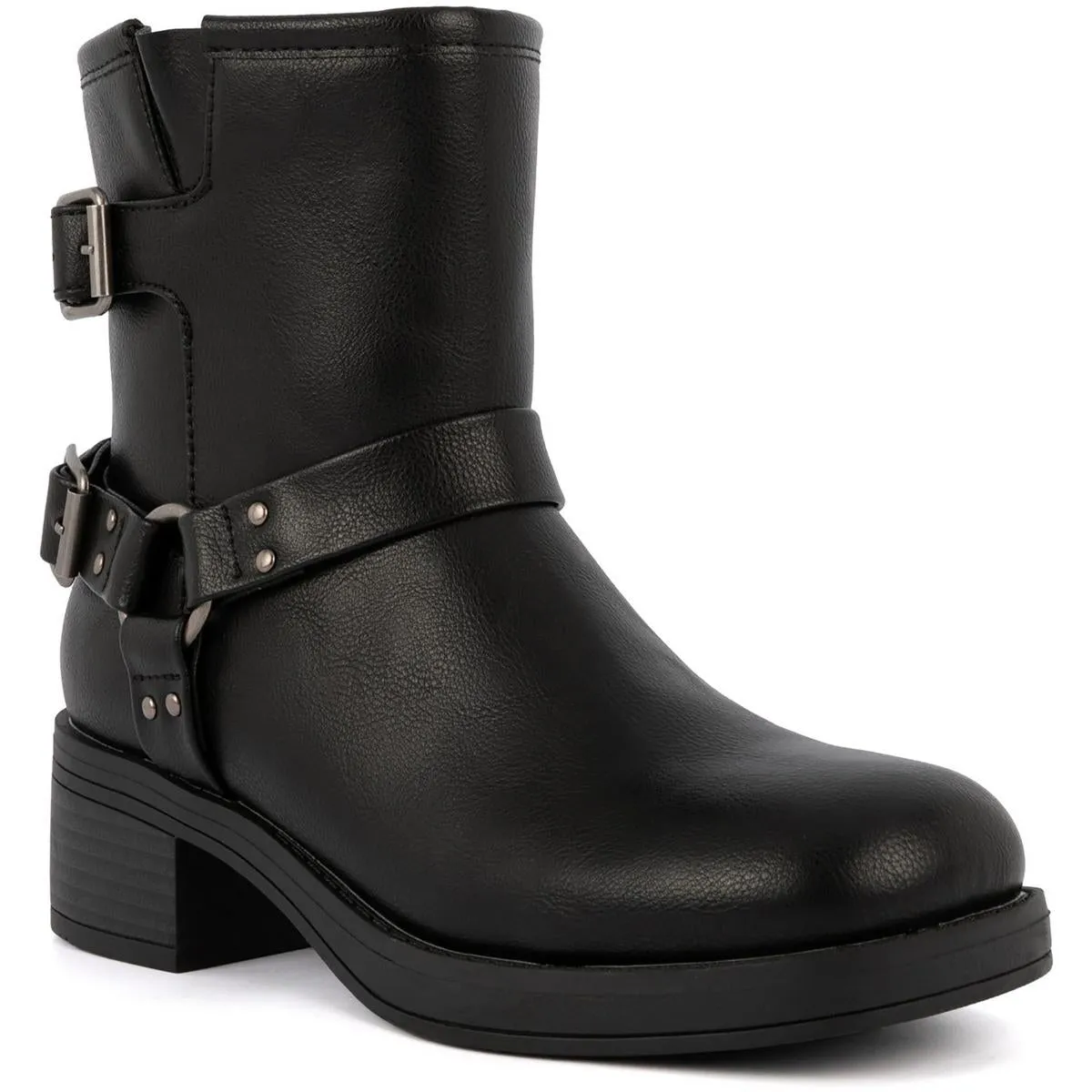 SGRHARVEST Womens Buckle Manmade Motorcycle Boots