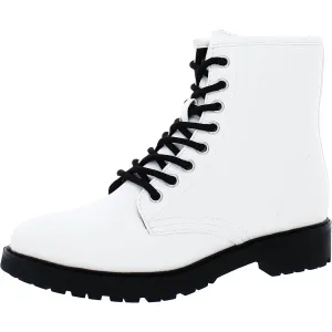 Shelby Womens Faux Leather Pull On Combat & Lace-up Boots