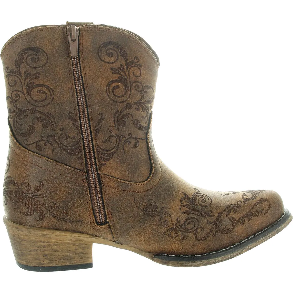 Short Stuff Womens Embossed Faux Leather Cowboy, Western Boots