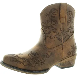 Short Stuff Womens Embossed Faux Leather Cowboy, Western Boots