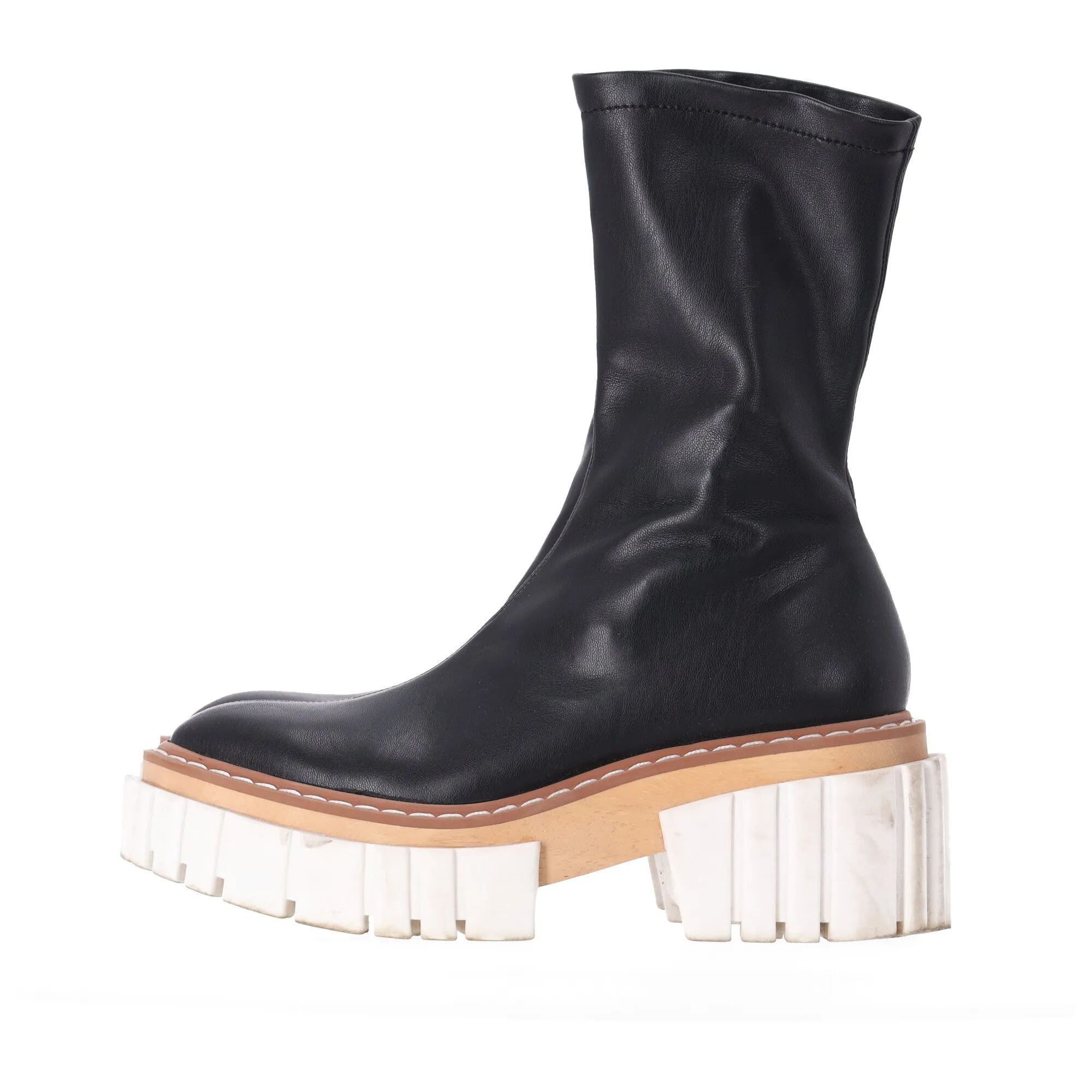 Stella Mccartney Zipped Chunky Sock Boots in Black Leather