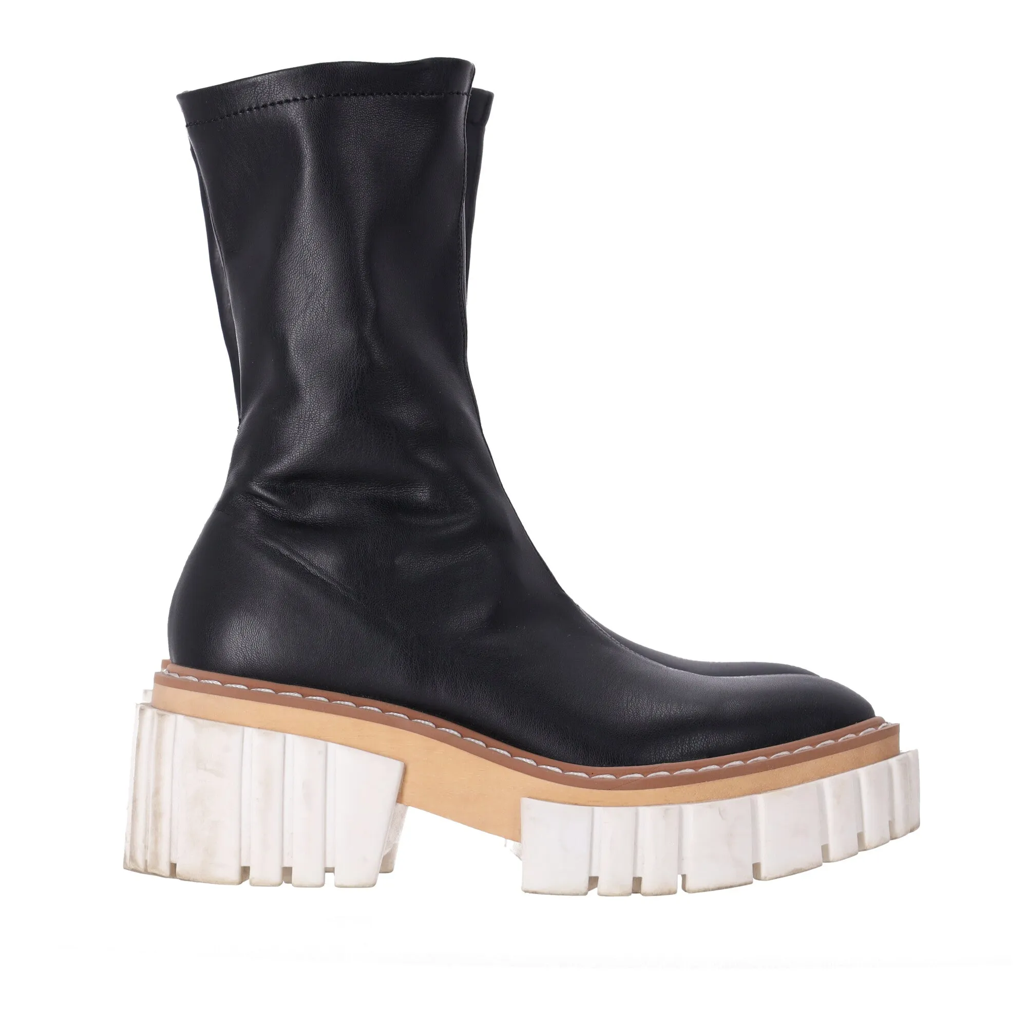Stella Mccartney Zipped Chunky Sock Boots in Black Leather