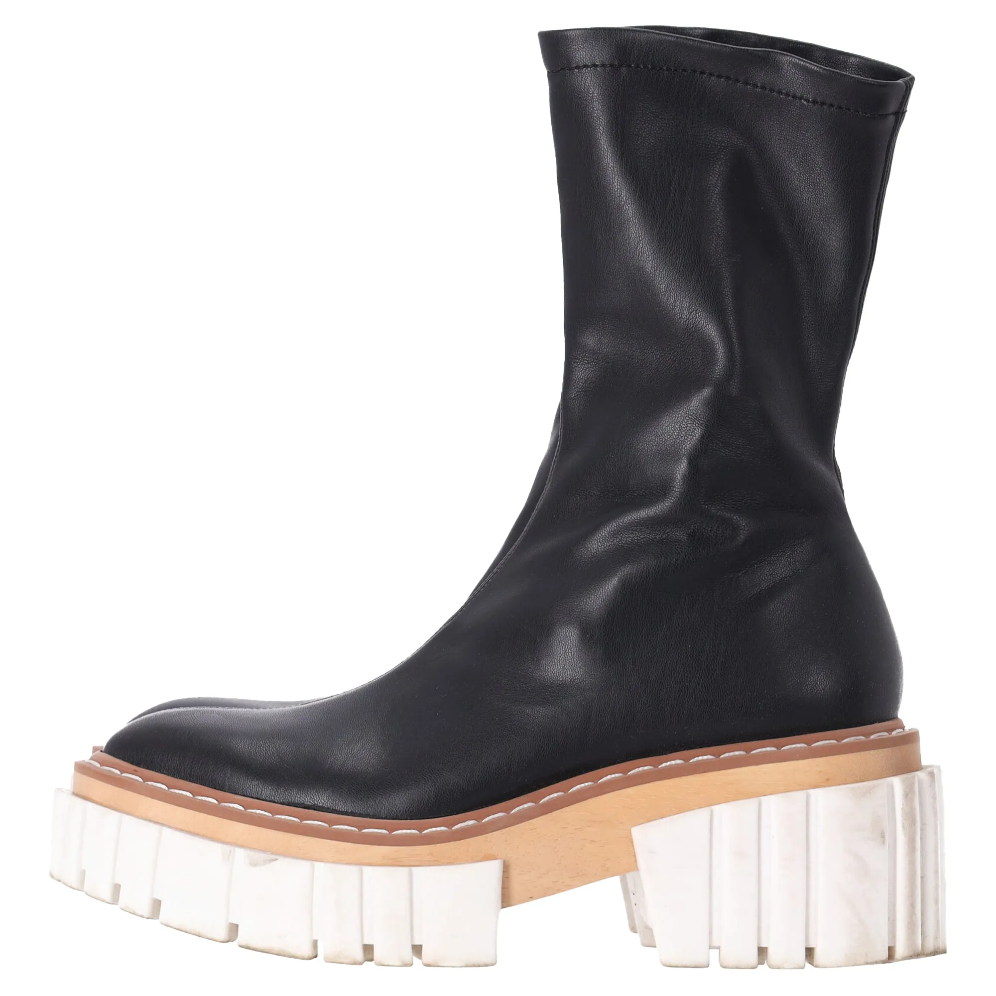 Stella Mccartney Zipped Chunky Sock Boots in Black Leather