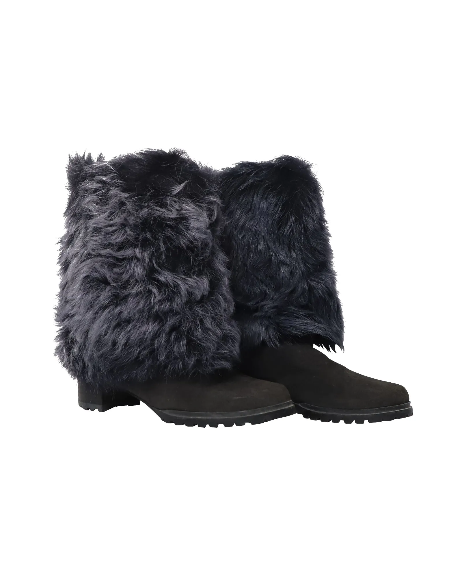 Stuart Weitzman 'Blizzard' Fur Mid-High Boots in Black Suede