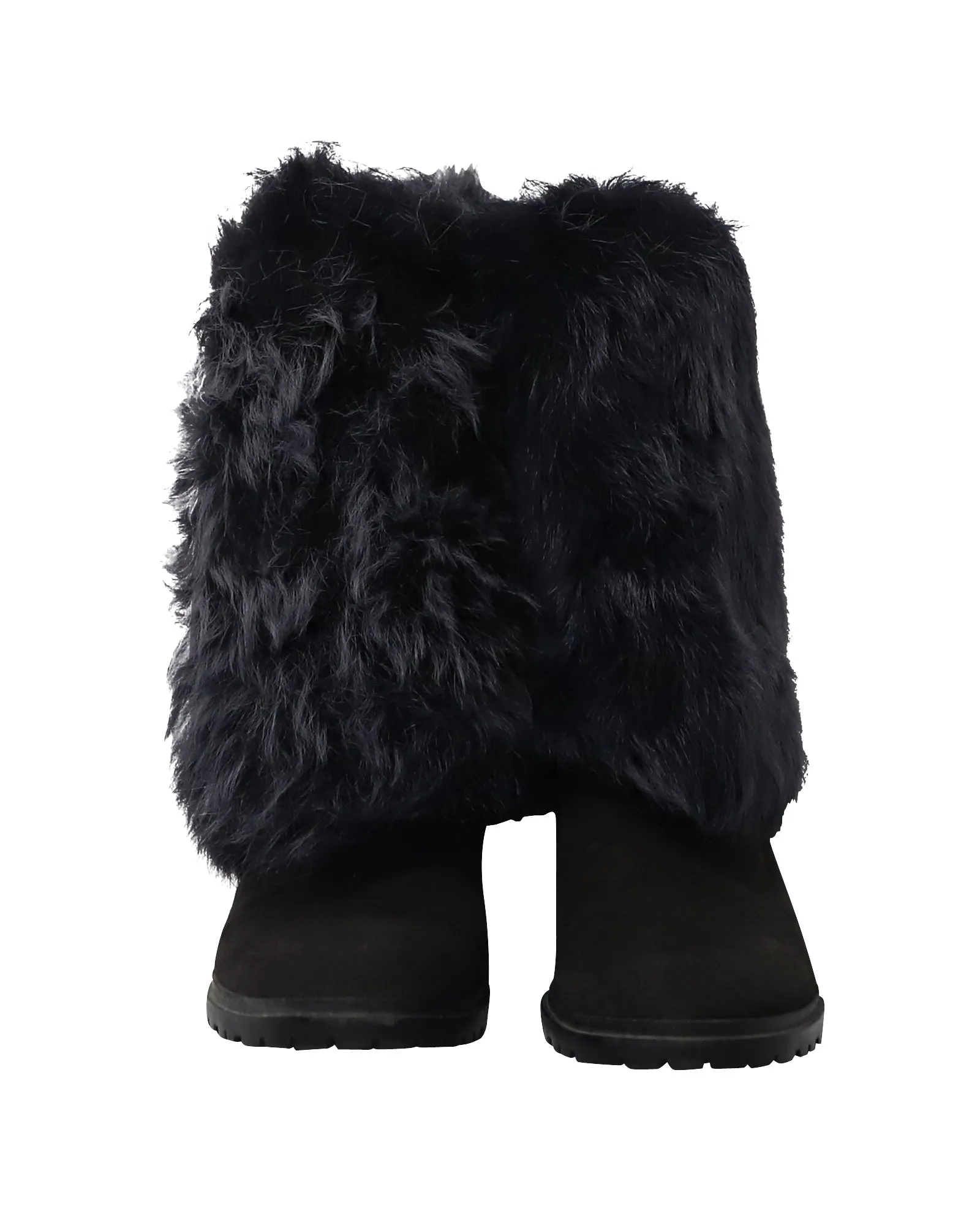 Stuart Weitzman 'Blizzard' Fur Mid-High Boots in Black Suede