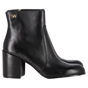 Stuart Weitzman Quinn Block Heel Ankle Boots in Black Leather