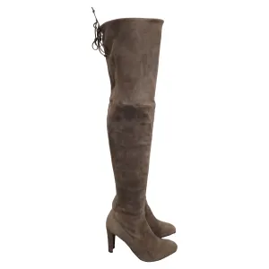 Stuart Weitzman Stretch Over the Knee Boots in Grey Suede