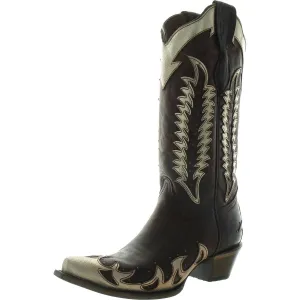 Studded Overlay Womens Embroidered Leather Cowboy, Western Boots