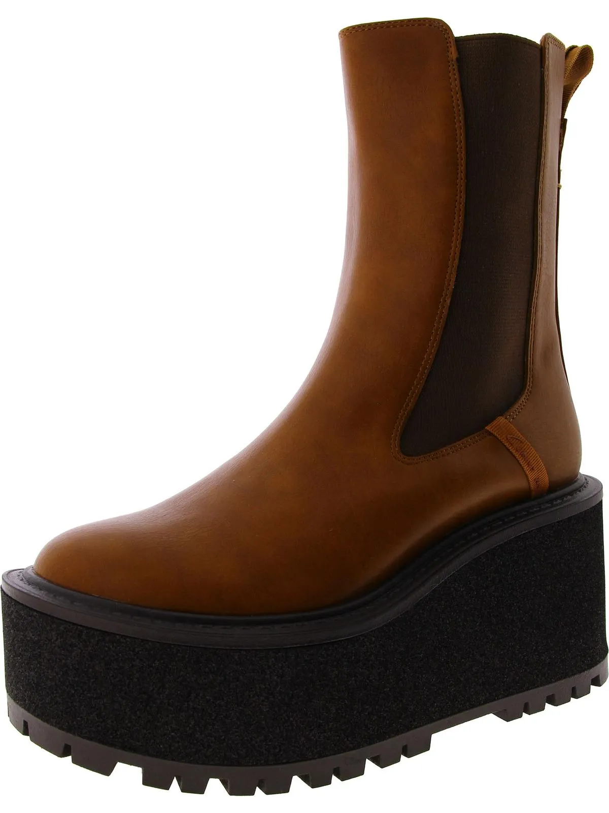 Susan Womens Faux Leather Chunky Chelsea Boots