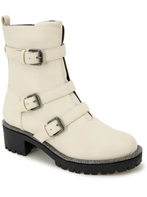 Tate Biker Jewel Womens Glitter Lug Sole Block Heels