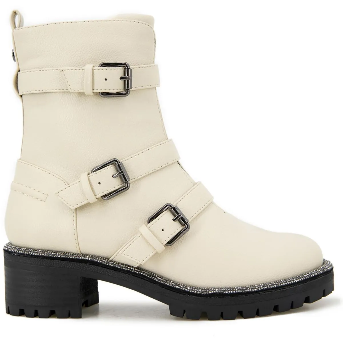 Tate Biker Jewel Womens Glitter Lug Sole Block Heels