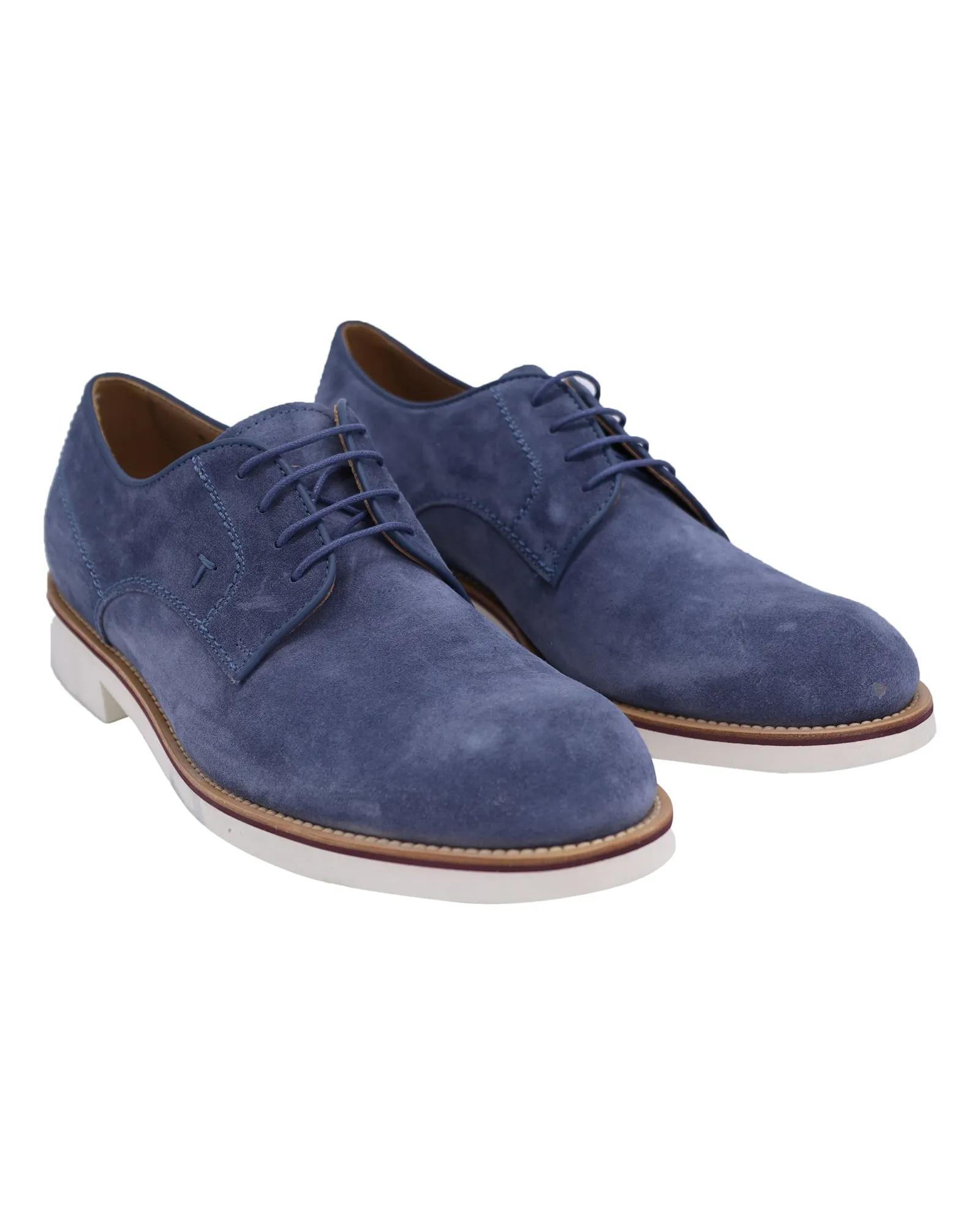 Tod's Lace Up Derby in Blue Suede