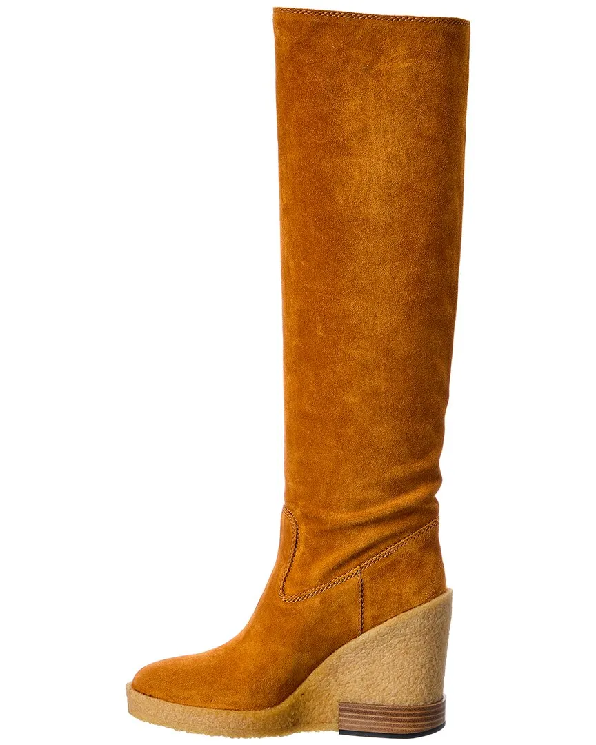 TODs Suede Knee-High Wedge Boot