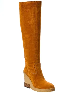 TODs Suede Knee-High Wedge Boot
