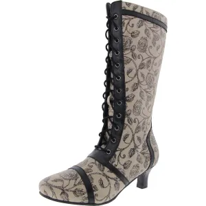 Vintage 2.0 Womens Floral Print Leather Knee-High Boots