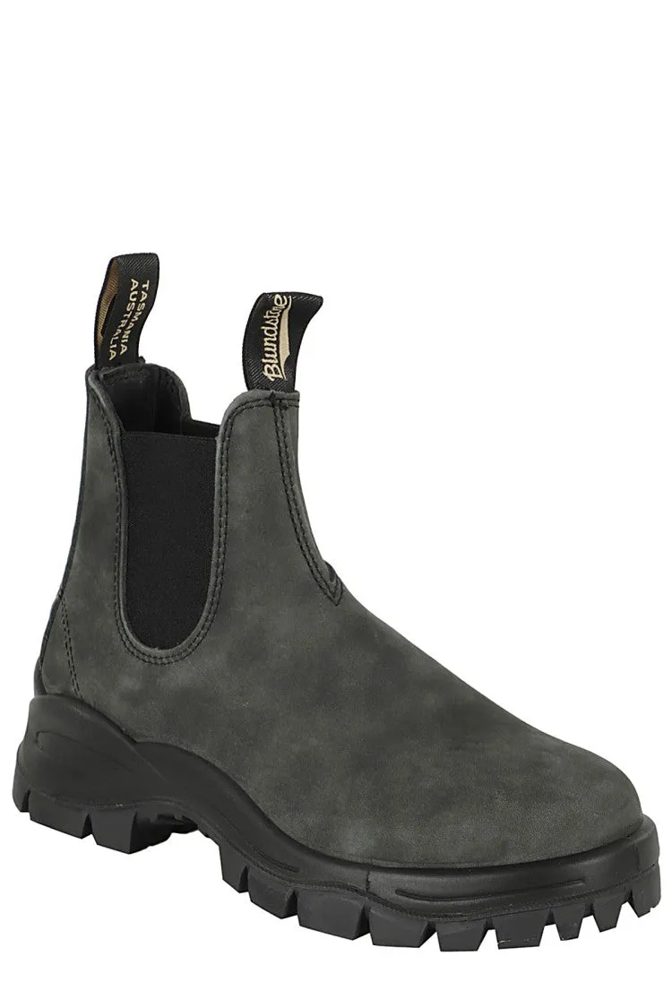 Washed Grey Lug Boots With Elastic Side Inserts