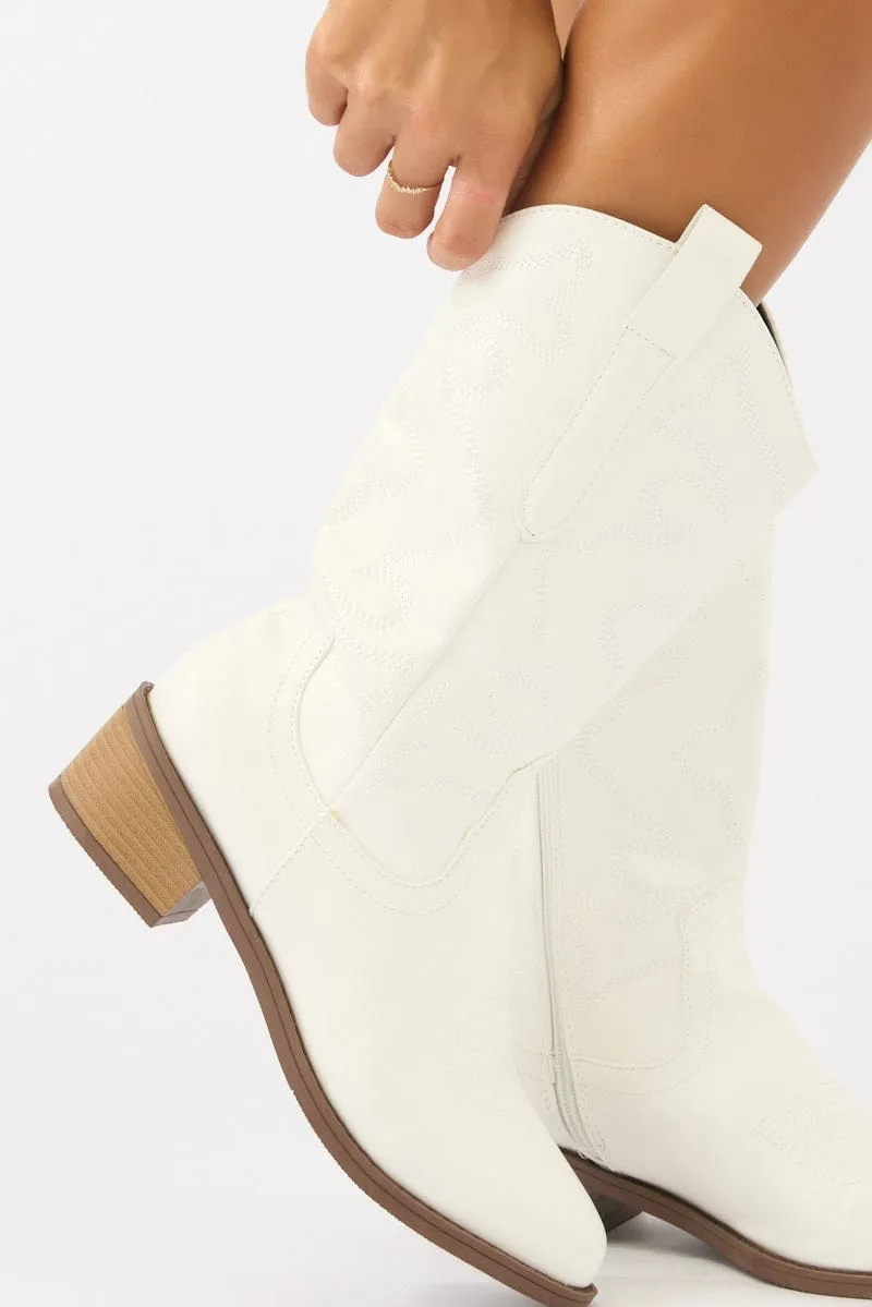 White Embroidered Western Cowboy Boots