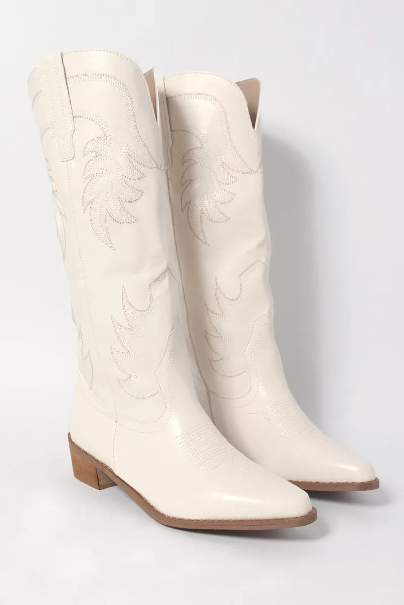 White Embroidered Western Cowboy Boots