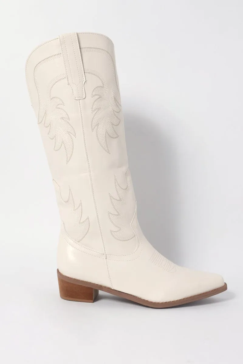 White Embroidered Western Cowboy Boots