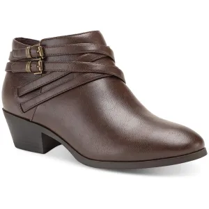 Willow Womens Faux Leather Block Heel Ankle Boots