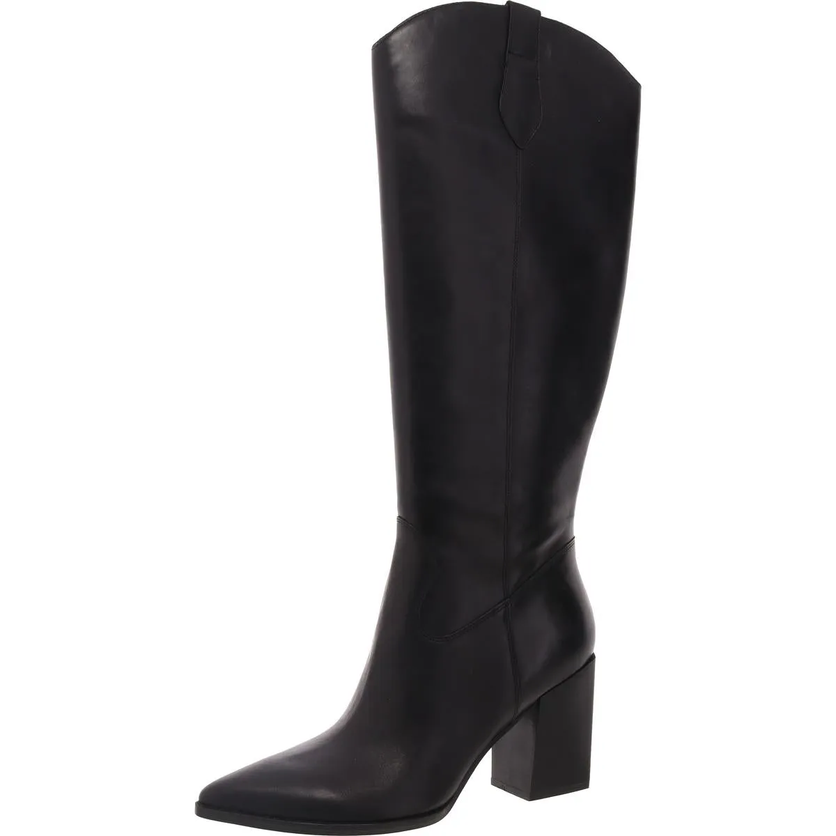 Womens Block Heel Faux Leather Knee-High Boots