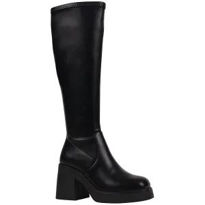 Womens Block Heel Faux Leather Knee-High Boots