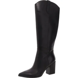 Womens Block Heel Faux Leather Knee-High Boots