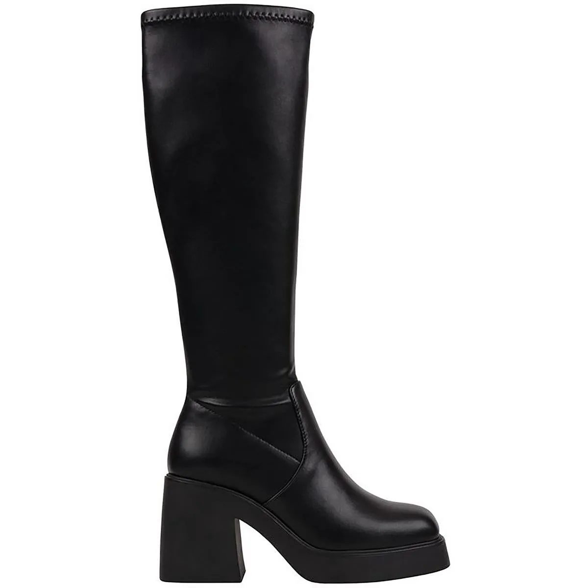 Womens Block Heel Faux Leather Knee-High Boots