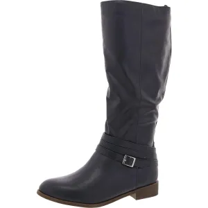 Womens Buckle Faux Leather Knee-High Boots
