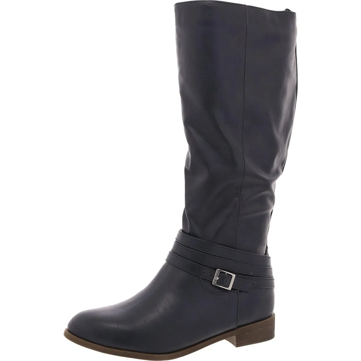 Womens Buckle Faux Leather Knee-High Boots