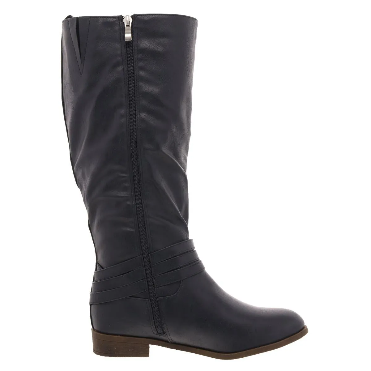 Womens Buckle Faux Leather Knee-High Boots