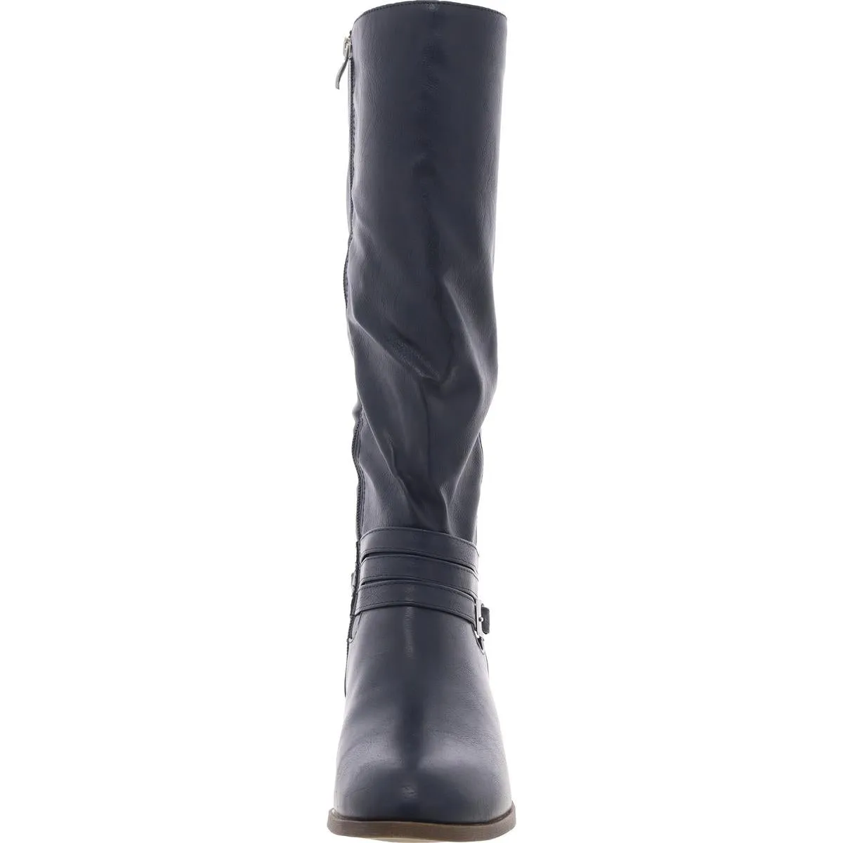 Womens Buckle Faux Leather Knee-High Boots