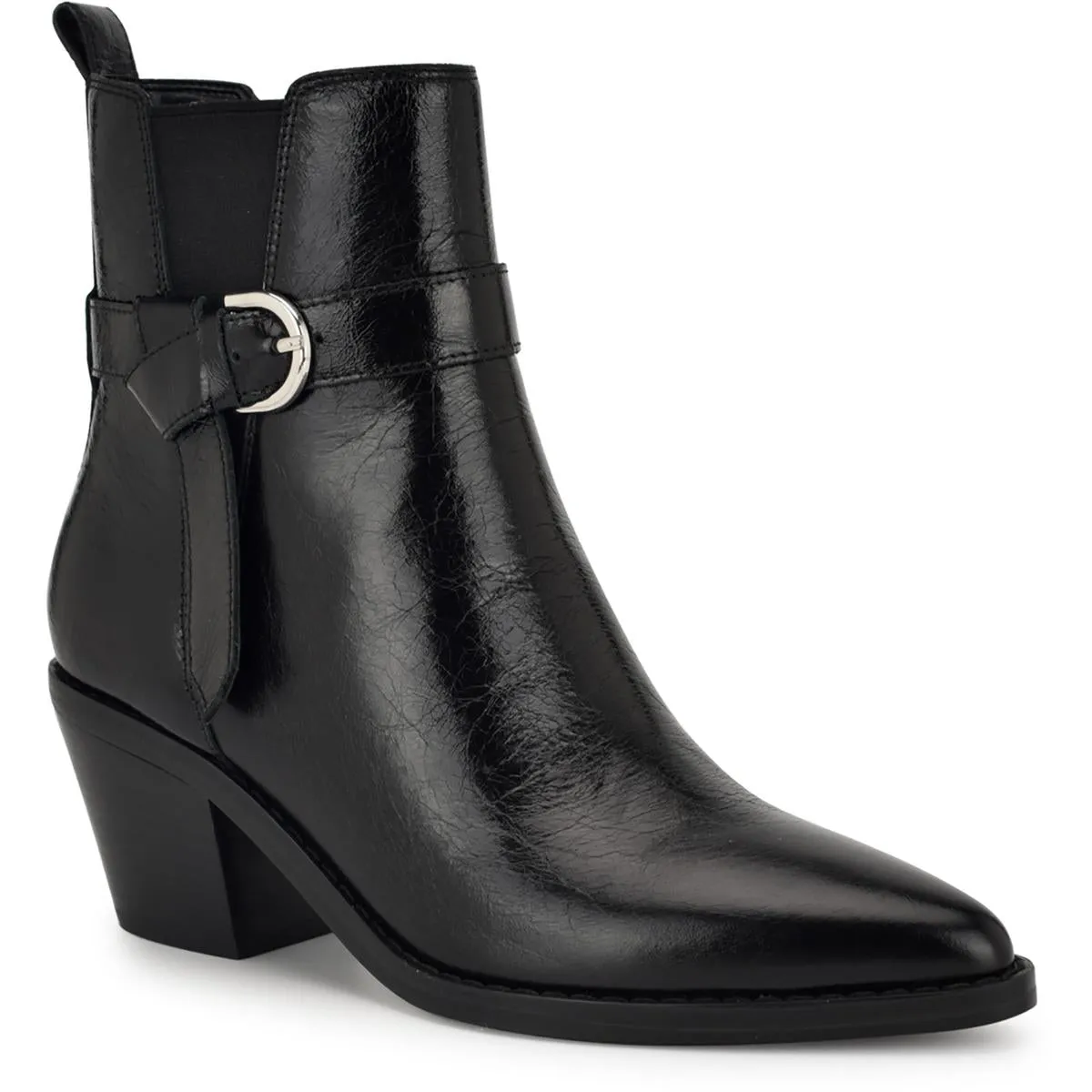 Womens Buckle Leather Ankle Boots
