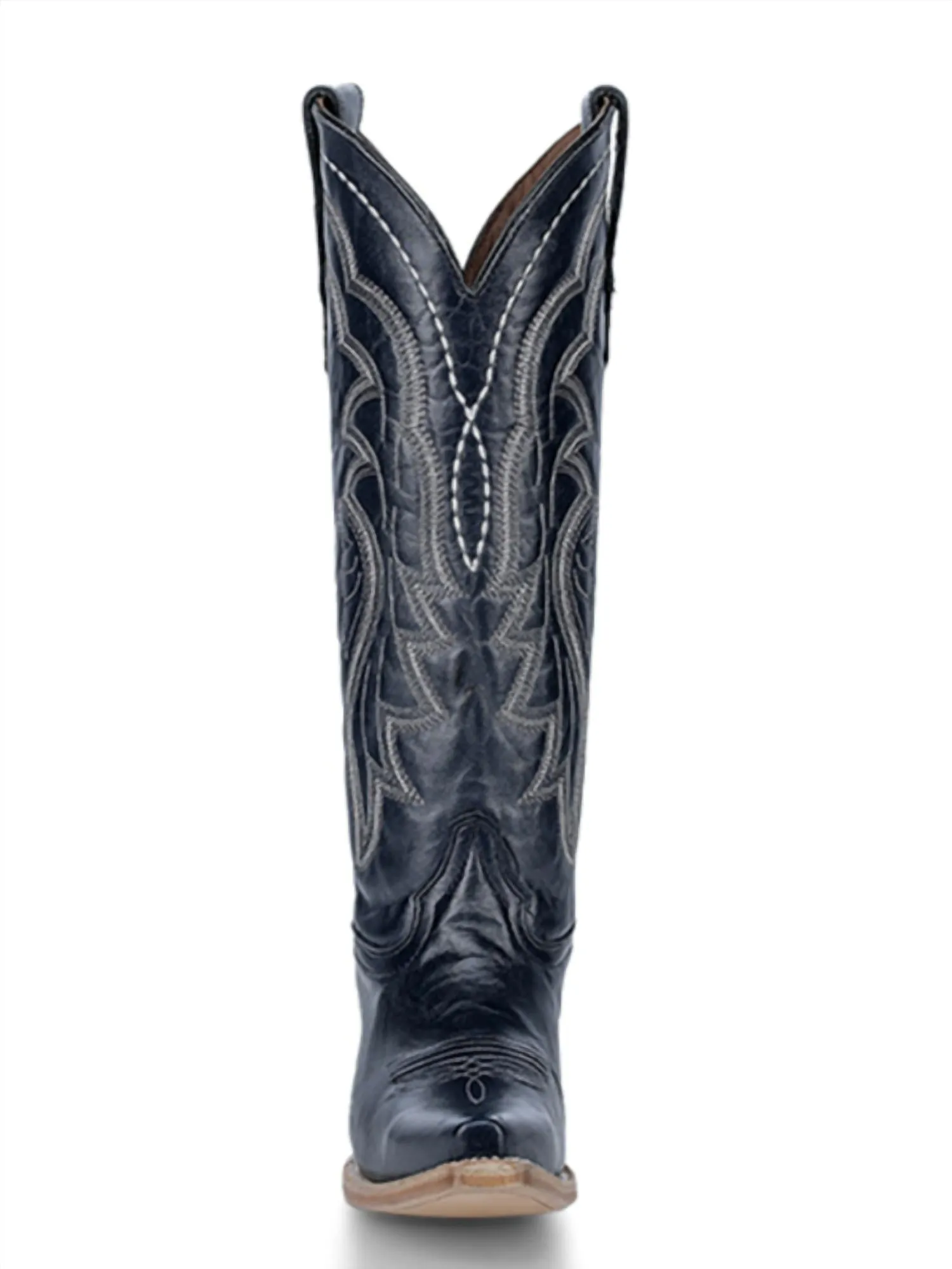 Women's Embroidered Tall Western Boots - Snip Toe In Dark Blue