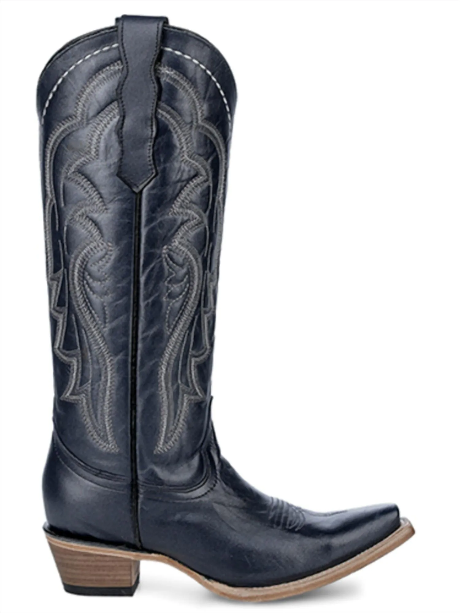 Women's Embroidered Tall Western Boots - Snip Toe In Dark Blue