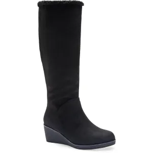 Womens Faux Fur Lined Faux Suede Wedge Boots