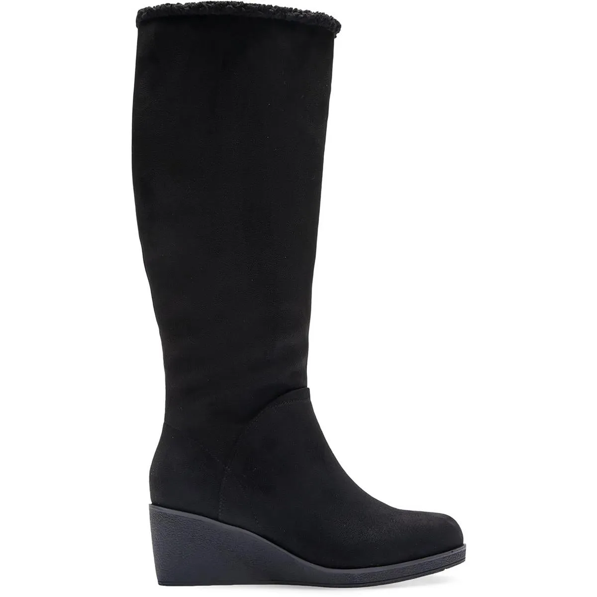 Womens Faux Fur Lined Faux Suede Wedge Boots