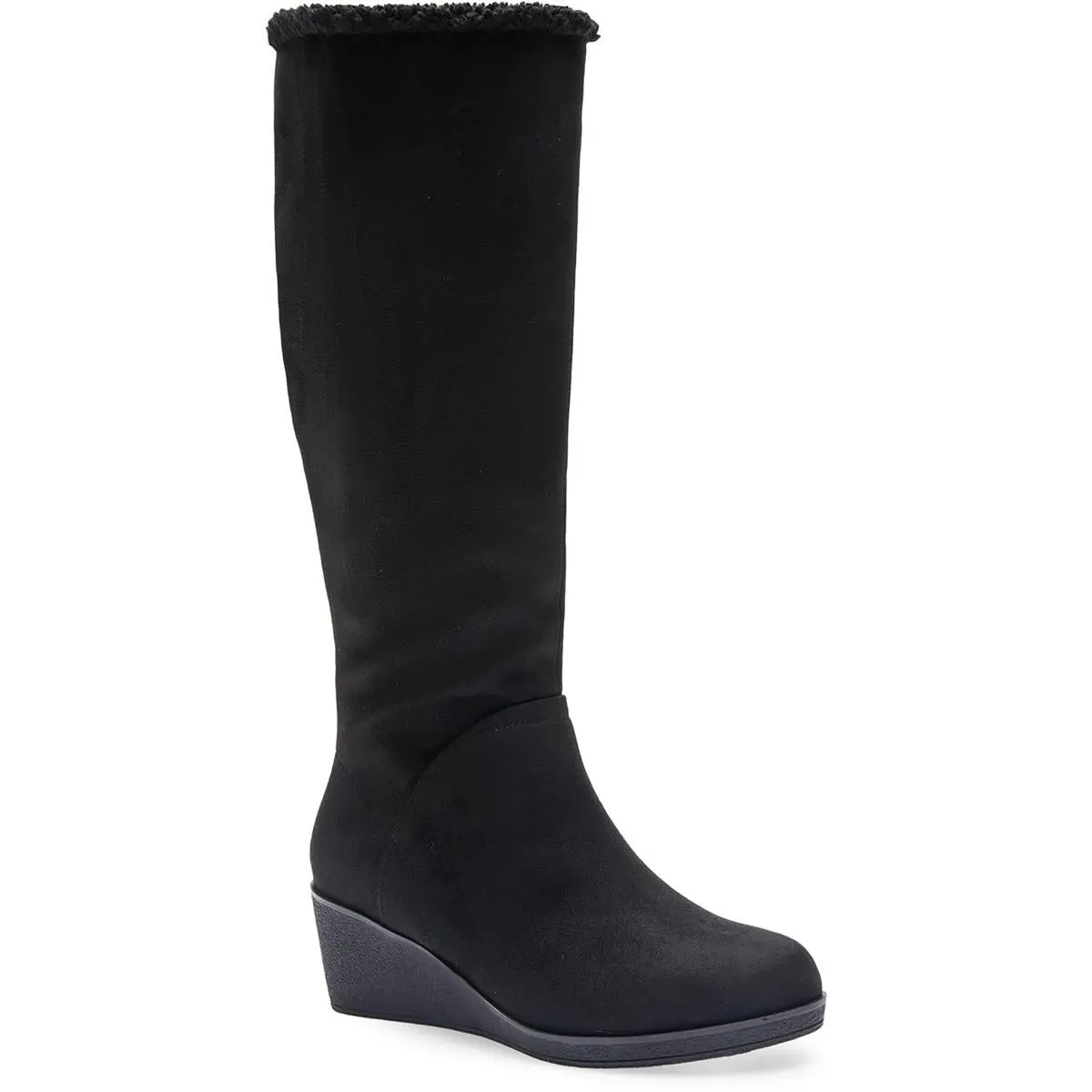 Womens Faux Fur Lined Faux Suede Wedge Boots