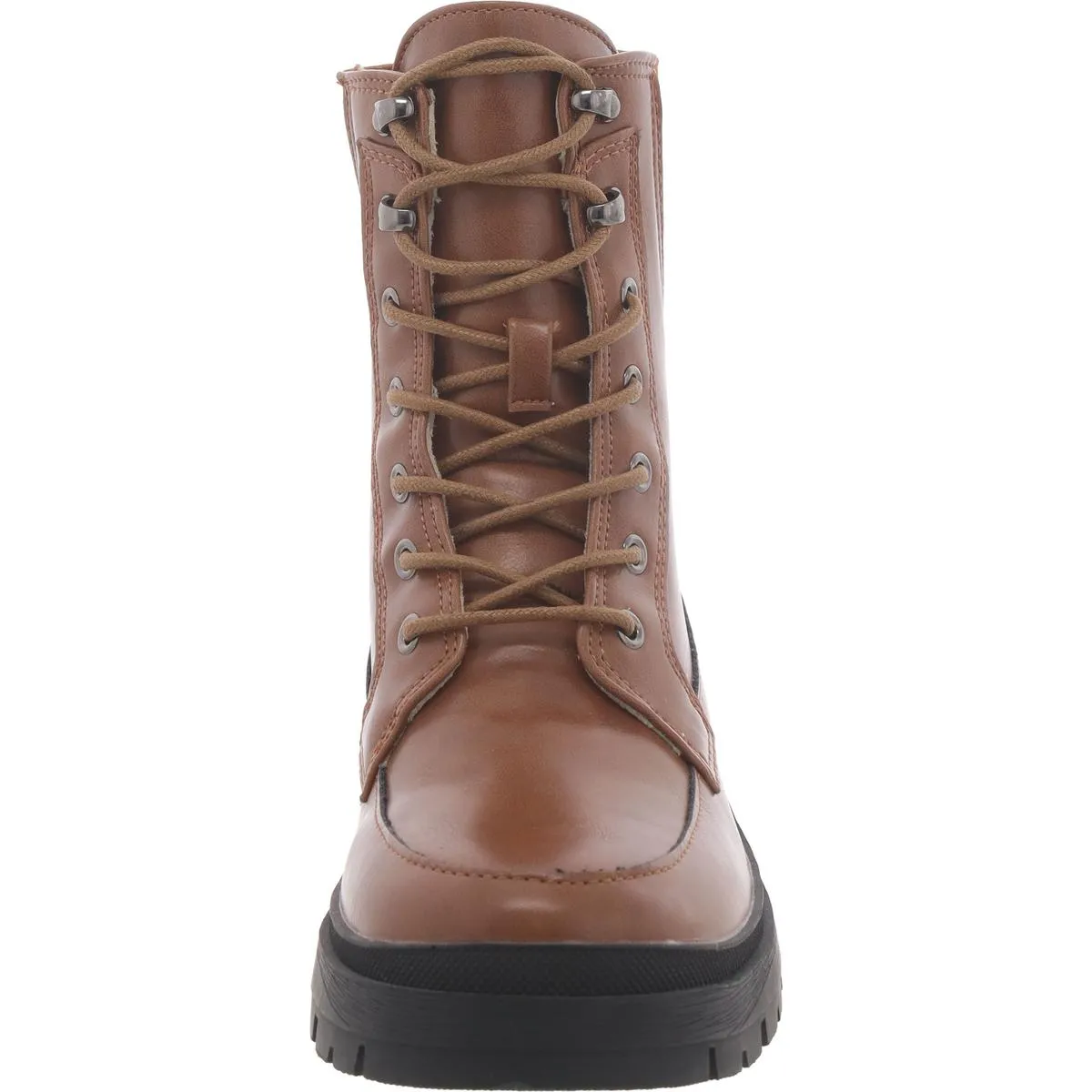 Womens Faux Leather Block Heel Combat & Lace-Up Boots