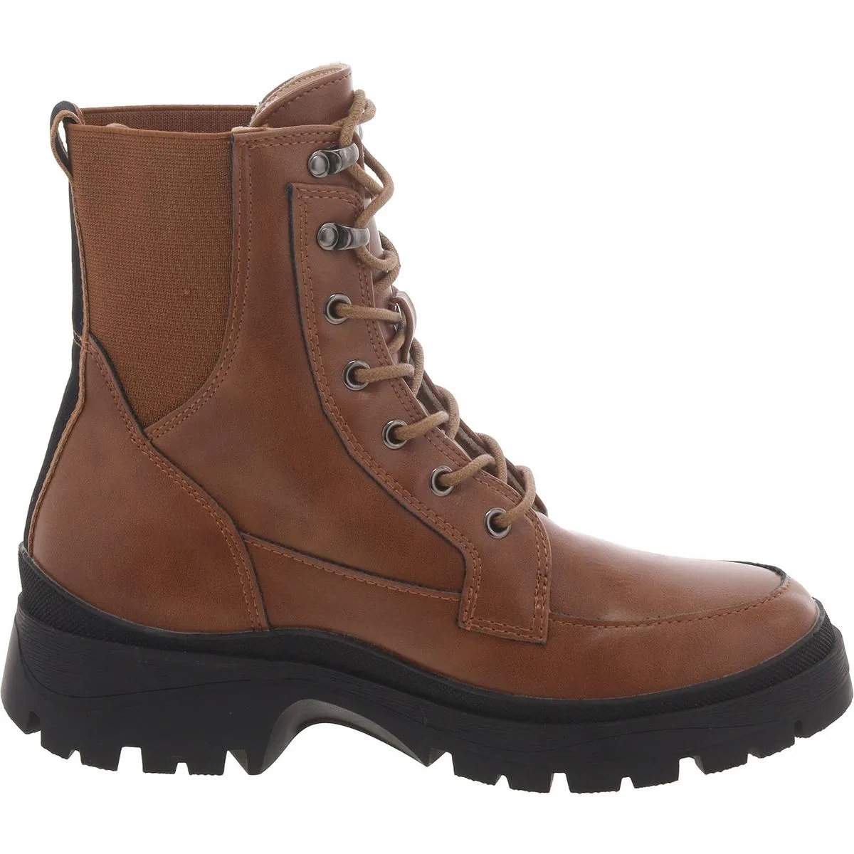 Womens Faux Leather Block Heel Combat & Lace-Up Boots