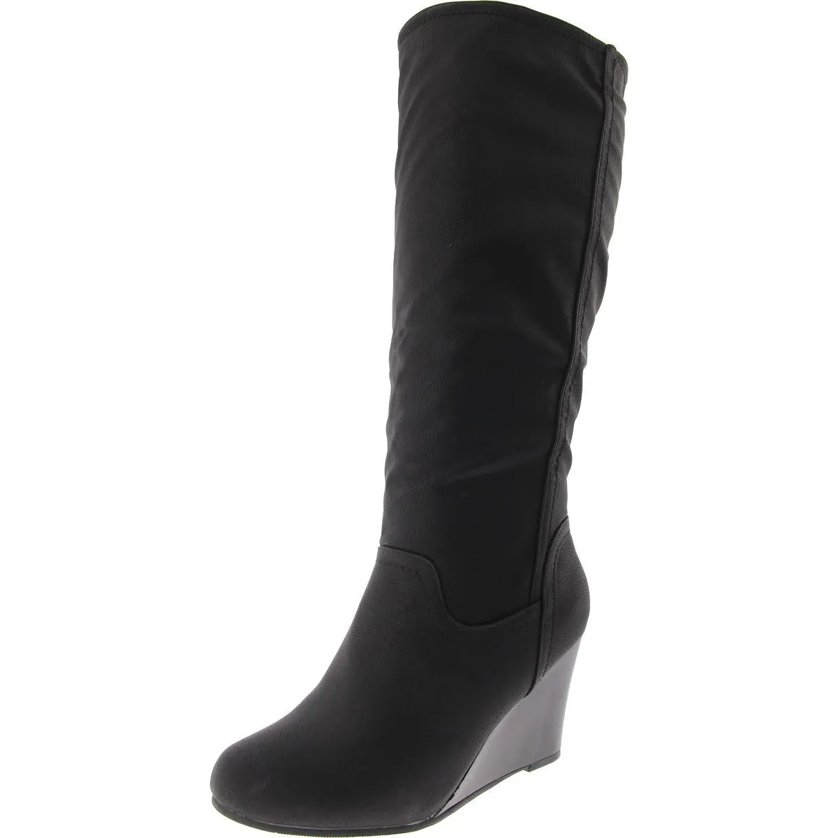 Womens Faux Leather Embossed Knee-High Boots